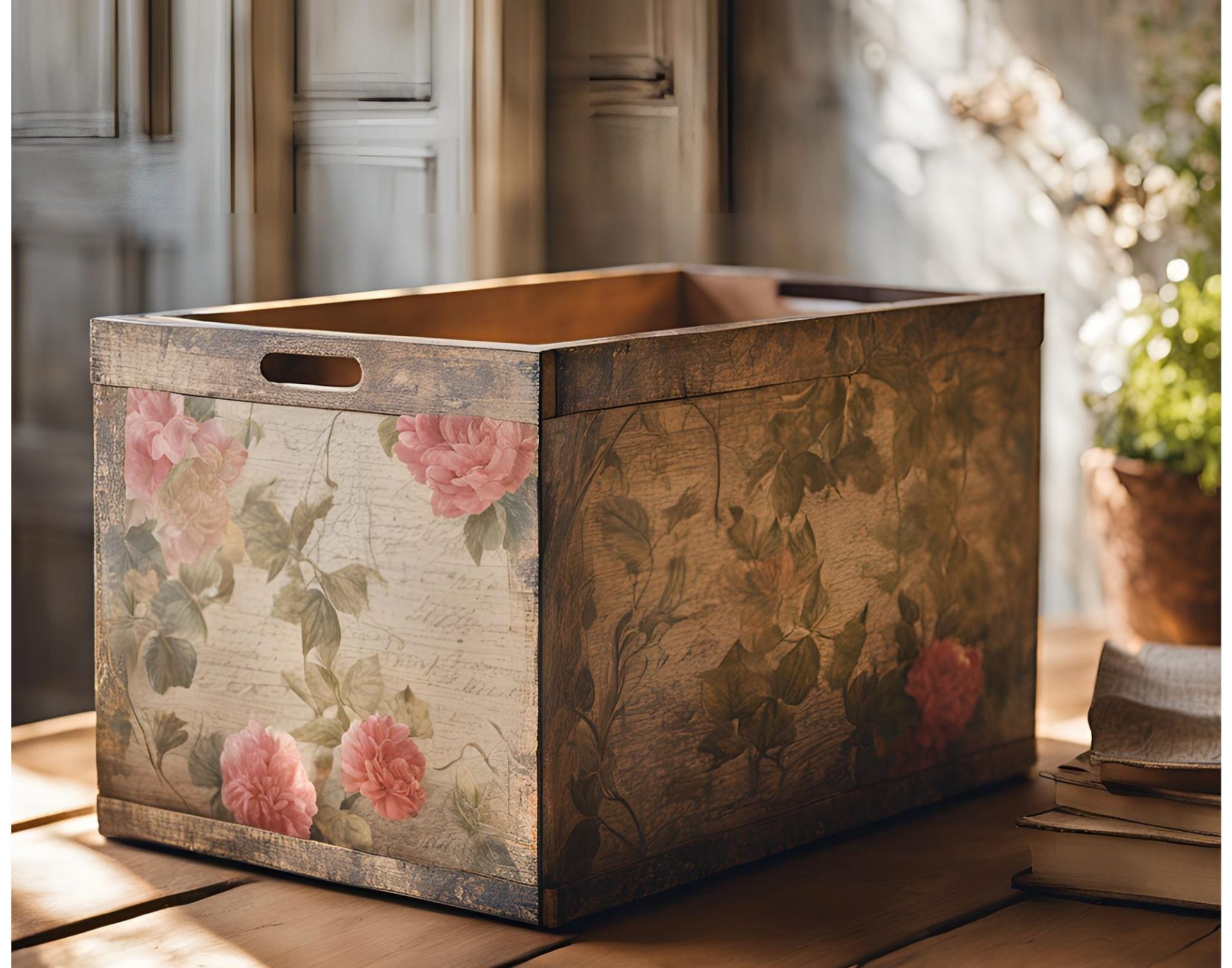 Weinkiste Beispielbild Workshop: Weinkiste umgestalten mit Decoupage und Transfer – Bild 1