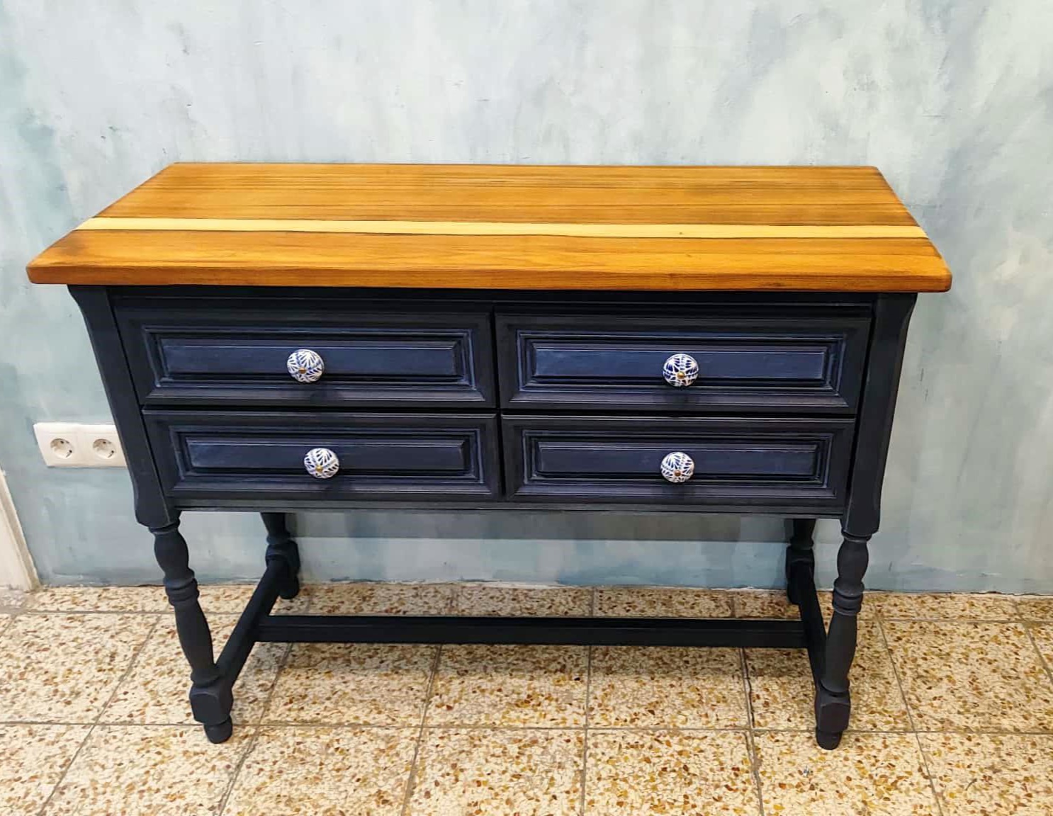 Kommode Blau -3 Holzkommode in Dunkelblau – Bild 1